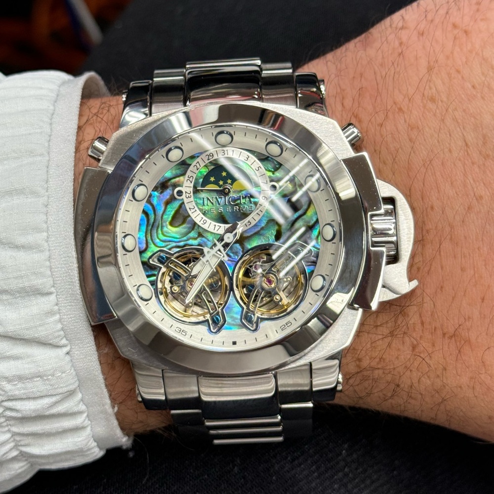 Stunning Invicta Reserve Man Automatic Double Axis Moonphase Abalone Dial 48mm